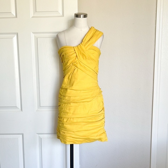 A.L.C. Apollo Linen One Shoulder Mini Dress Sole Yellow - Picture 5 of 12